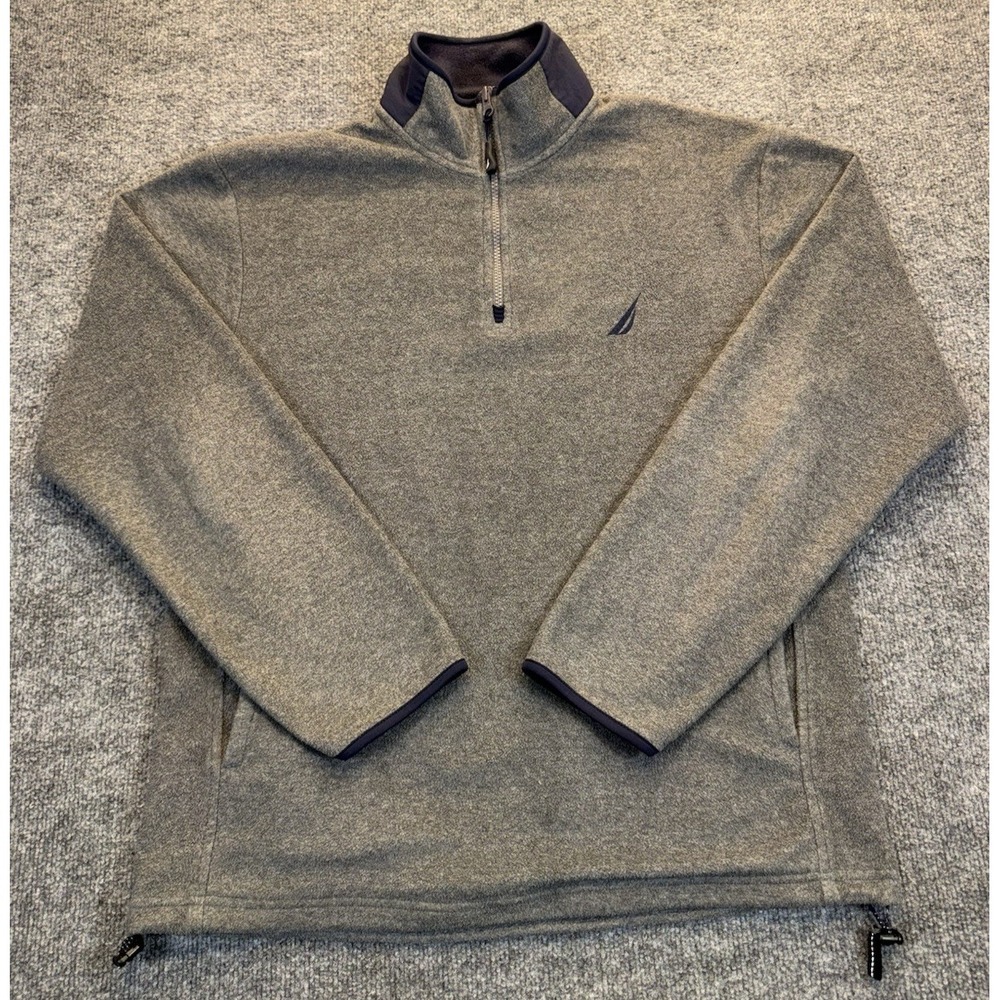 Nautica Men's Size Medium Gray Quarter Zip Fleece Pullover Sweater Jacket